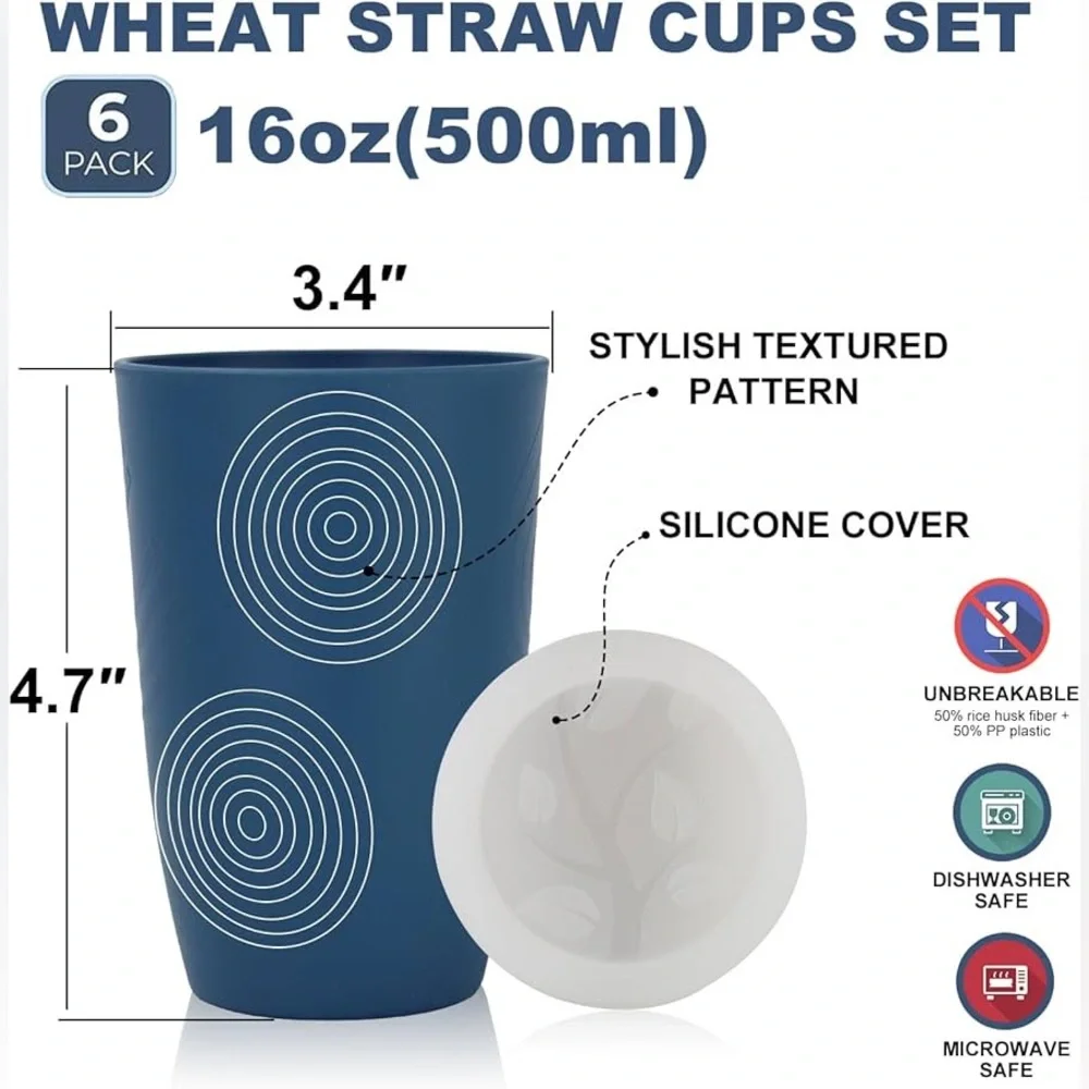 6pc Wheat Straw Cups Set